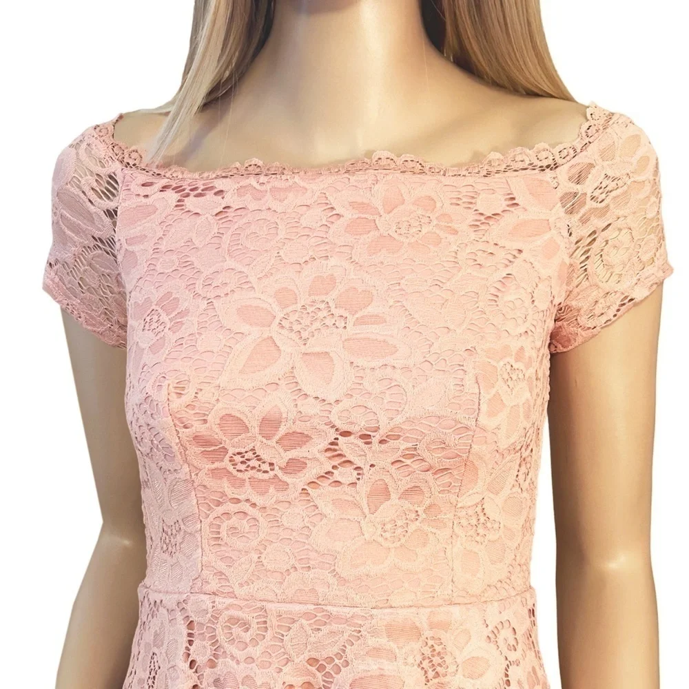 Dressystar Lace Cocktail Dress Hi-Lo Off Shoulder Bridesmaid Swing Formal Party - Picture 2 of 9